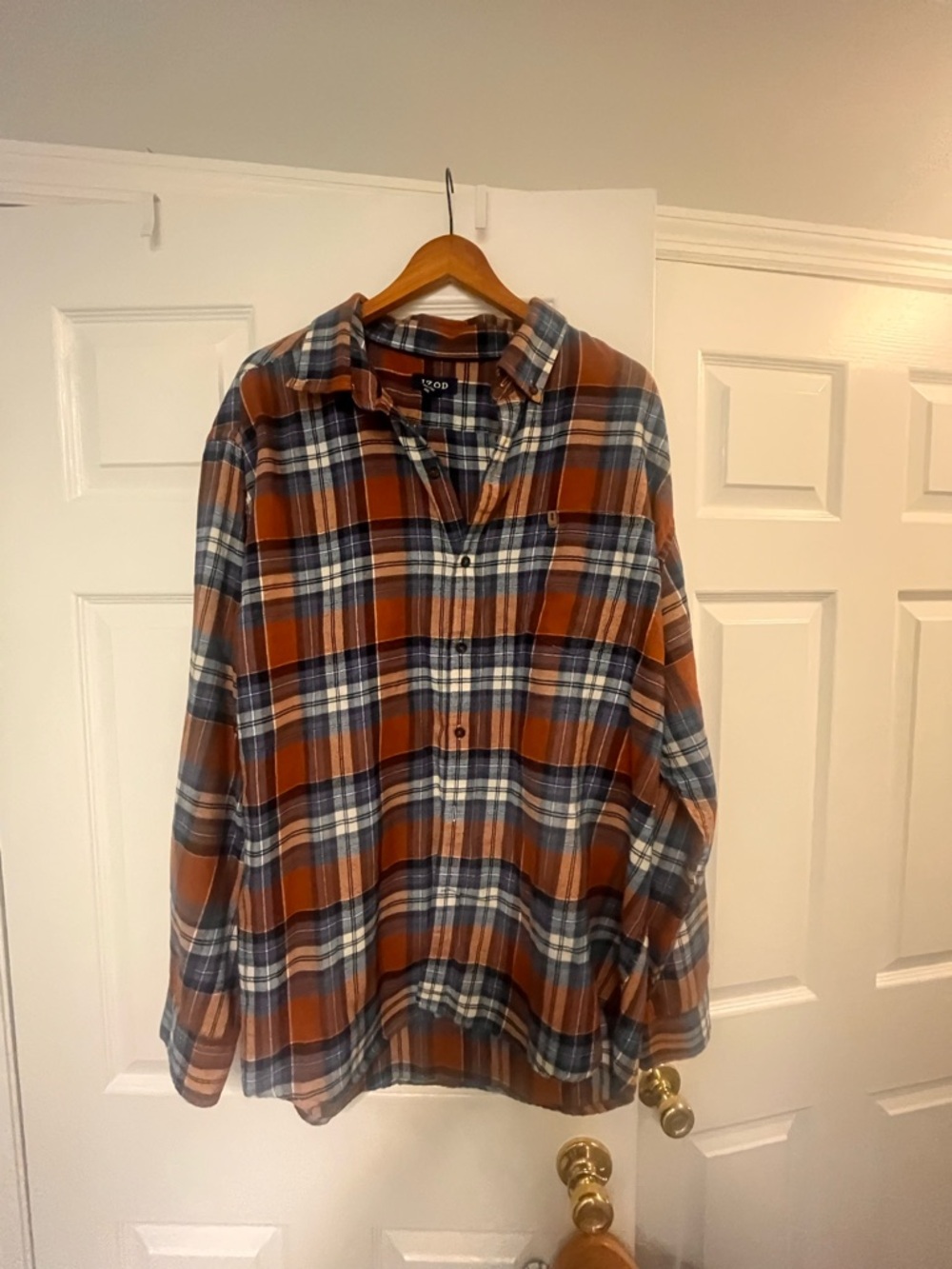 Izod Men's Rust and Blue Plaid Button-Down Shirt XXL